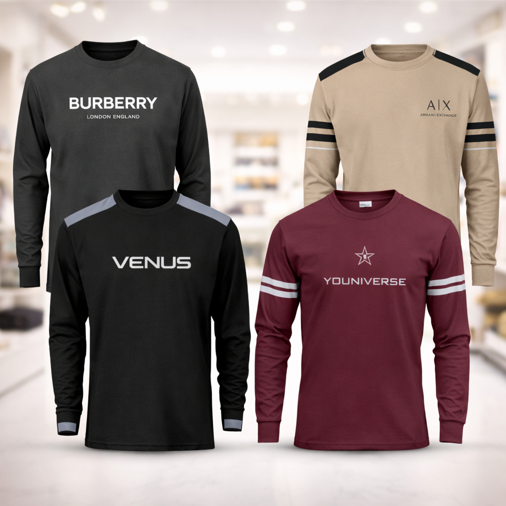 4 Pcs (COMBO) Premium (MESH FABRICS) Full Sleeve T-shirt